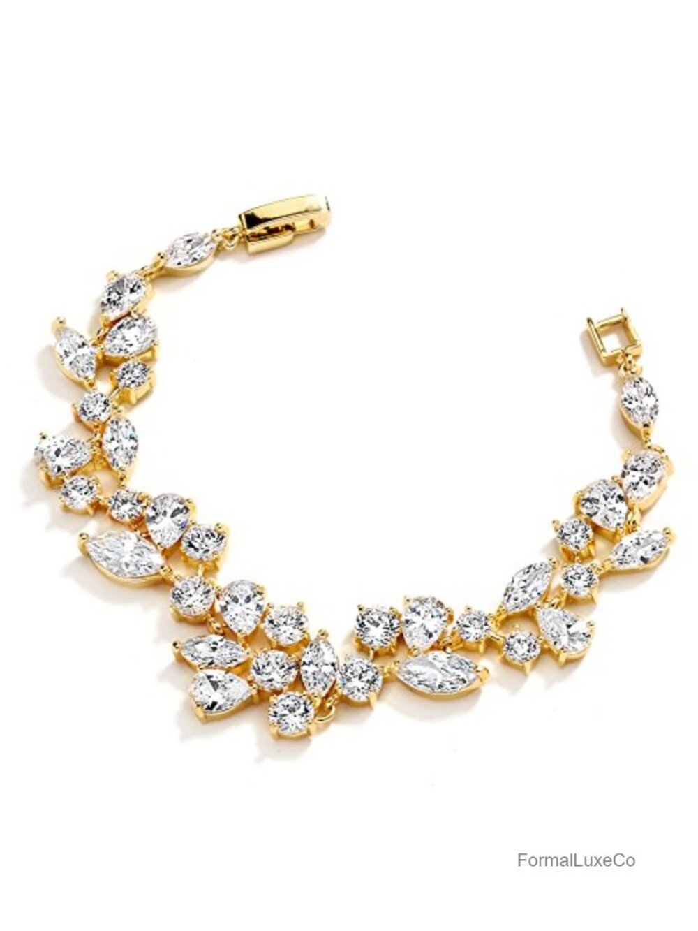 Gold Plated Cubic Zirconia Mosaic Bridal Bracelet with Marquise and Round CZ
